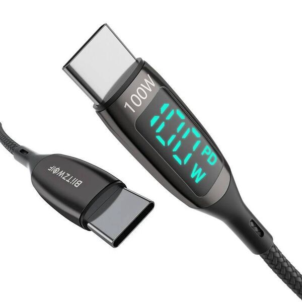 USB-C to USB-C cable BlitzWolf BW-TC23, with display, 100W, 1.8m (black) 5905316147171