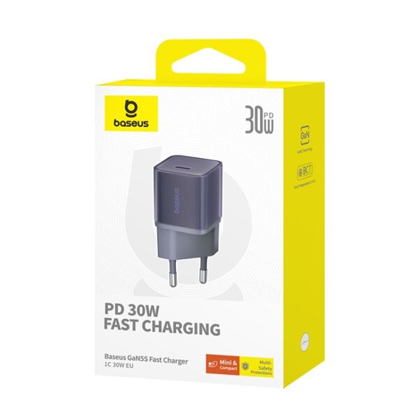 Baseus GaN5S Charger, Type-C, Fast Charge, 30W - Baseus Gallium Nitride (P10162504523-00) - Purple 6932172648657 έως 12 άτοκες Δόσεις