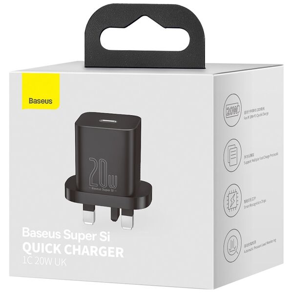 Baseus Incarcator Type-C cu Plug UK, Quick Charge 20W - Baseus Super Si (CCSUP-K01) - Black 6953156205208 έως 12 άτοκες Δόσεις