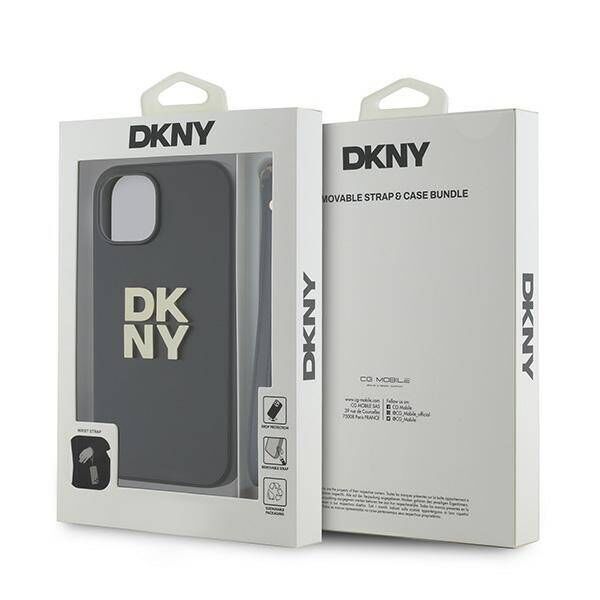 Original Case IPHONE 13 / 14 / 15 DKNY Hardcase Wrist Strap Stock Logo (DKHCP14SPBSWSK) black 3666339264697