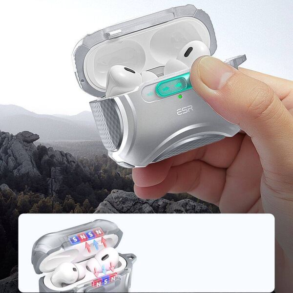 Case APPLE AIRPODS PRO 1 / 2 ESR Cyber Flicklock Halolock MagSafe silver 4894240195253