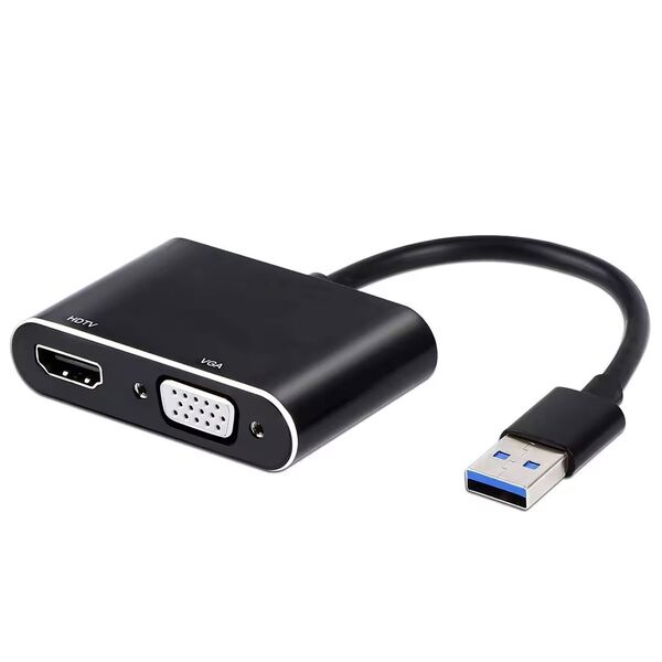 Adapter DeTech, USB 3.0 – HDMI+VGA, Gray - 17843 έως 12 άτοκες Δόσεις