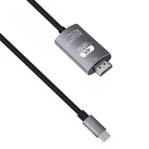 Cable DeTech, USB-C – HDMI, 2.0m, 4K, 30Hz, Braided, Gray - 18393 έως 12 άτοκες Δόσεις