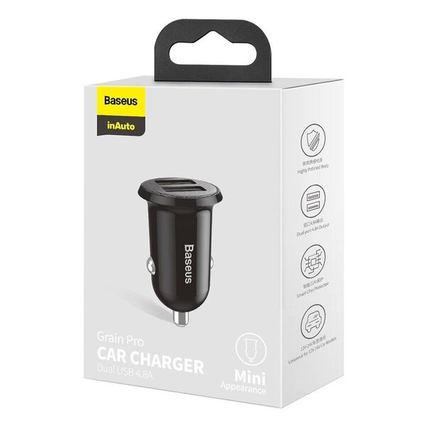 Baseus Grain Pro Car Charger 2x USB 4.8A (black) 6953156202009