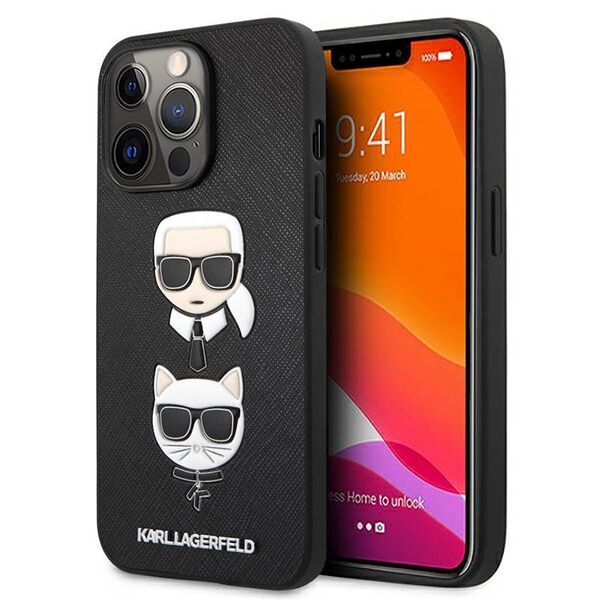 Original Case IPHONE 13 PRO / 13 6,1" Karl Lagerfeld Hardcase Saffiano Karl & Choupette KLHCP13LSAKICKCBK black 3666339028671