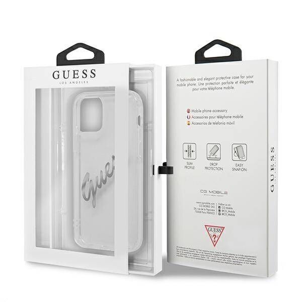 Original Case IPHONE 12 PRO MAX Guess Hardcase Vintage Script Silver (GUHCP12LKTRSVSI) transparent 3666339004378