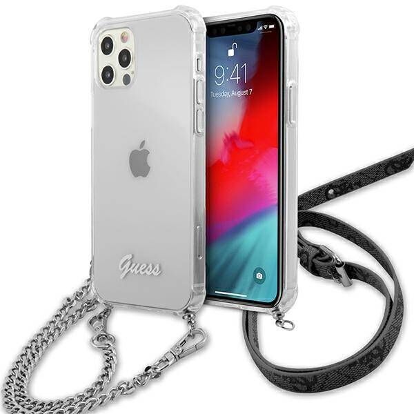 Original Case IPHONE 12 / 12 PRO Guess Hardcase 4G Silver Chain (GUHCP12MKC4GSSI) transparent 3666339003586