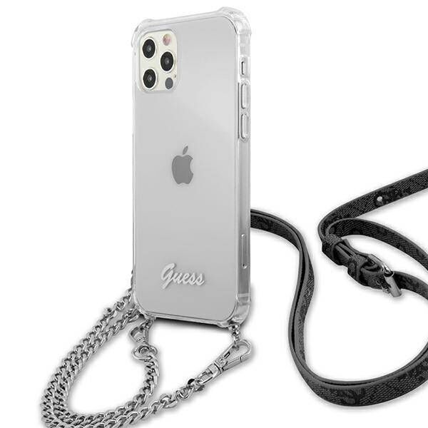 Original Case IPHONE 12 / 12 PRO Guess Hardcase 4G Silver Chain (GUHCP12MKC4GSSI) transparent 3666339003586