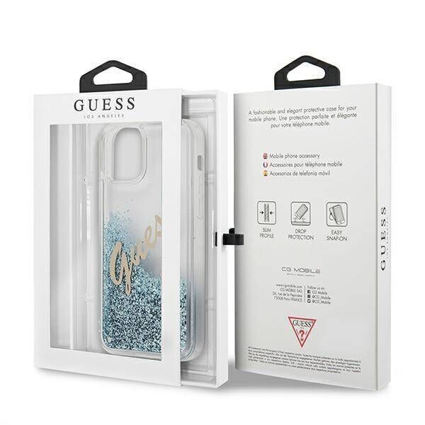 Original Case IPHONE 12 MINI Guess Hardcase Glitter Vintage Script (GUHCP12SGLVSBL) blue 3700740495308