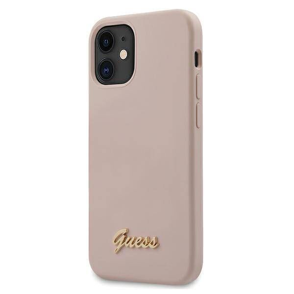 Original Case IPHONE 12 MINI Guess Hardcase Silicone Script Gold Logo (GUHCP12SLSLMGLP) light pink 3700740482025