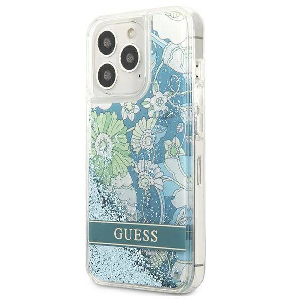 Case IPHONE 13 PRO Guess Hardcase Flower Liquid Glitter (GUHCP13LLFLSN) green 3666339041373