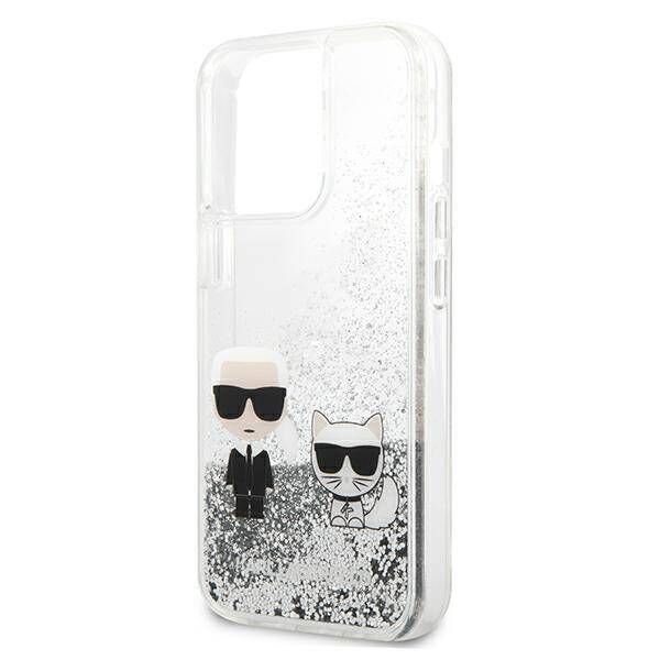 Original Case IPHONE 13 PRO Karl Lagerfeld Hardcase Liquid Glitter Karl&Choupette (KLHCP13LGKCS) silver 3666339027353