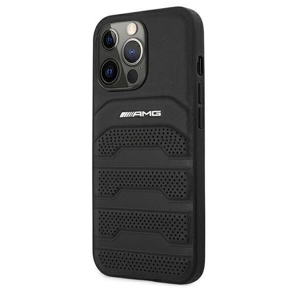 Case IPHONE 13 PRO MAX Mercedes AMG Hardcase Leather Debossed Lines (AMHCP13XGSEBK) black 3666339018962