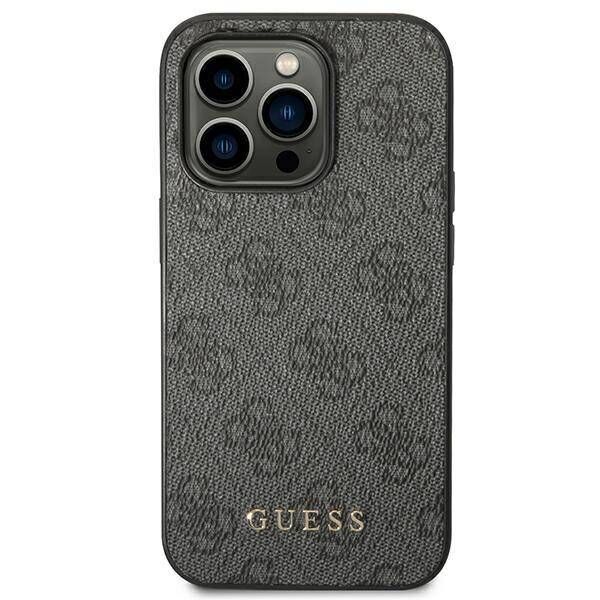 Original Case IPHONE 14 PRO Guess Hard Case 4G Metal Gold Logo gray 3666339094058