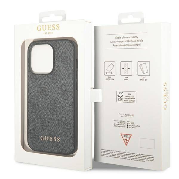 Original Case IPHONE 14 PRO Guess Hard Case 4G Metal Gold Logo gray 3666339094058