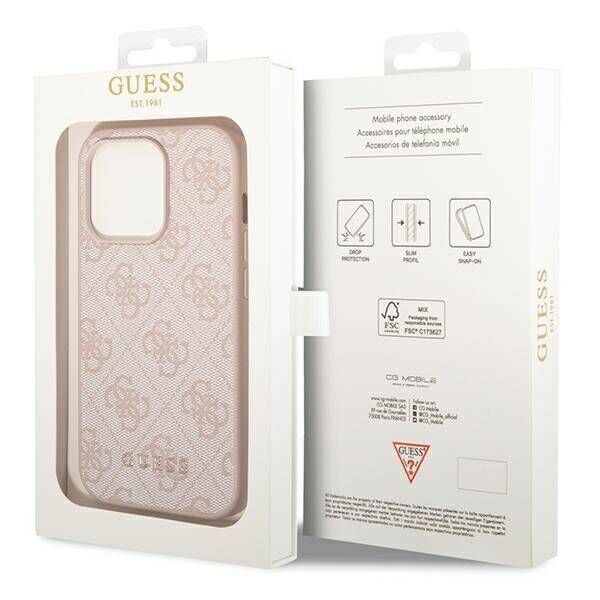 Original Case IPHONE 14 PRO Guess Hard Case 4G Metal Gold Logo pink 3666339094133