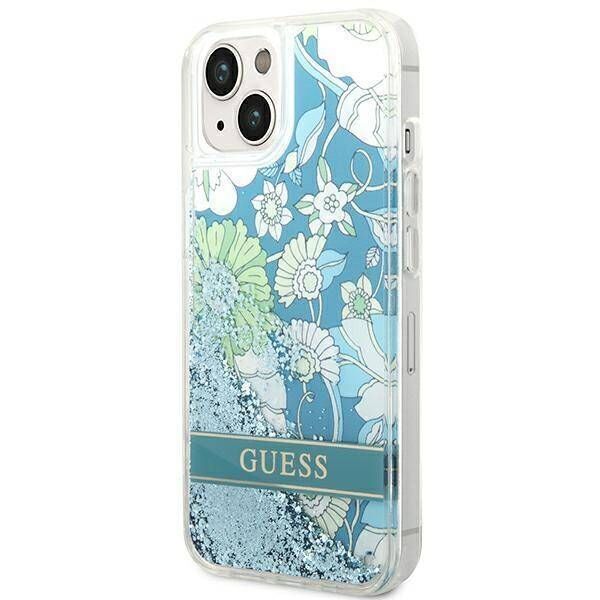 Case IPHONE 14 PLUS Guess Hardcase Flower Liquid Glitter green 3666339088439