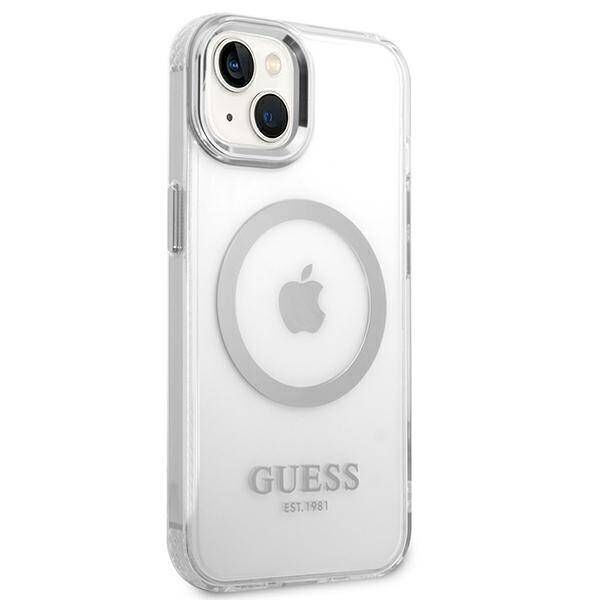 Original Case IPHONE 14 Guess Hard Case Metal Outline Magsafe (GUHMP14SHTRMS) silver 3666339069827