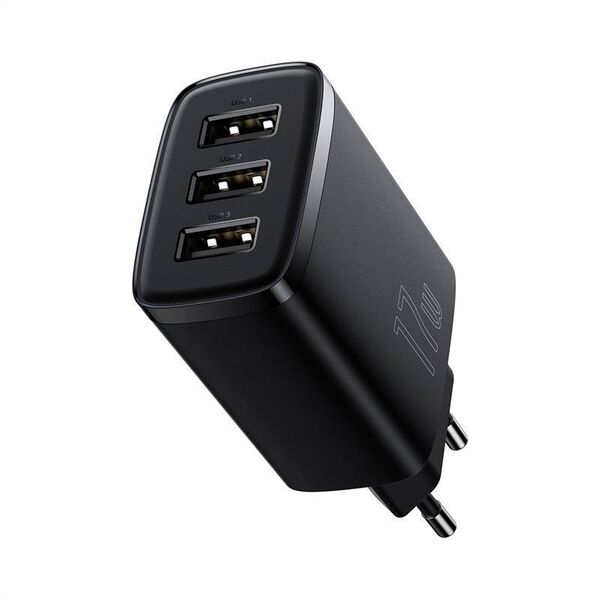 Baseus Compact Quick Charger, 3x USB, 17W (Black) 6932172606961