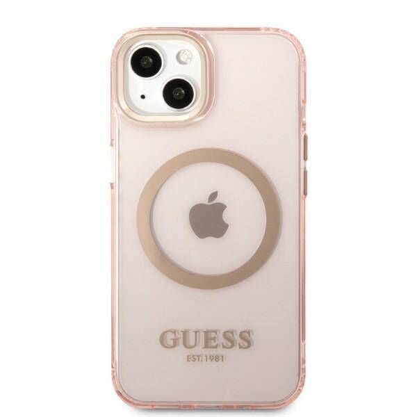 Original Case IPHONE 13 Guess Hard Case Gold Outline Translucent MagSafe (GUHMP13MHTCMP) pink 3666339057107