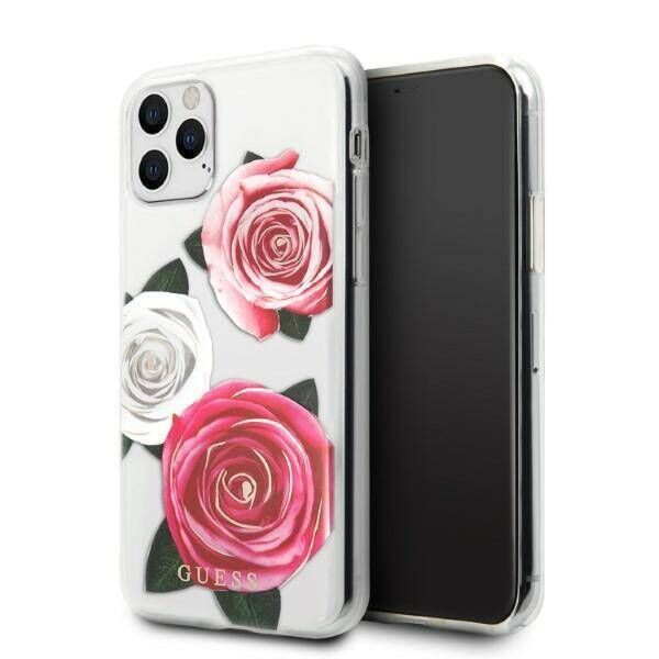 Original Case IPHONE 11 PRO Guess Hardcase Flower Desire Pink & White Rose transparent 3700740474204