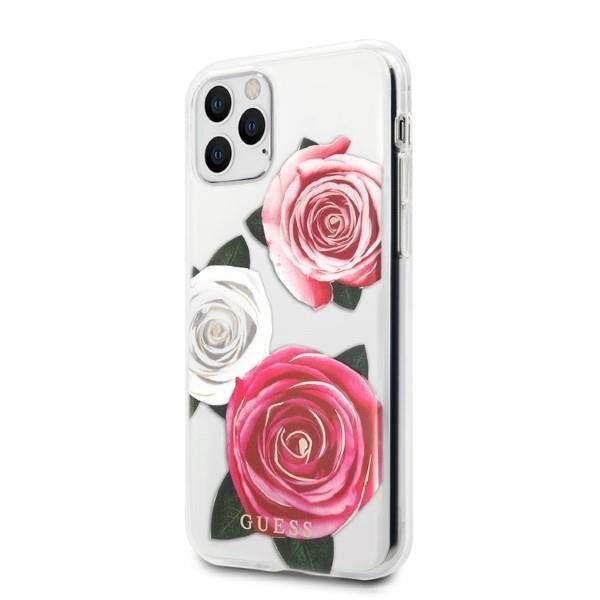 Original Case IPHONE 11 PRO Guess Hardcase Flower Desire Pink & White Rose transparent 3700740474204