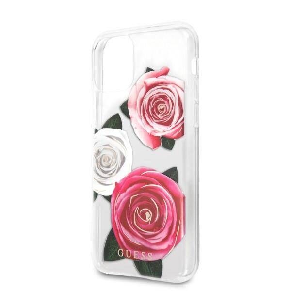 Original Case IPHONE 11 PRO Guess Hardcase Flower Desire Pink & White Rose transparent 3700740474204