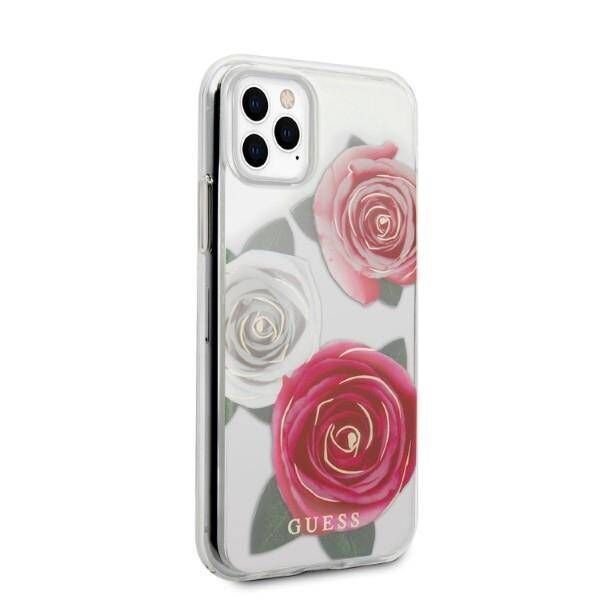 Original Case IPHONE 11 PRO Guess Hardcase Flower Desire Pink & White Rose transparent 3700740474204