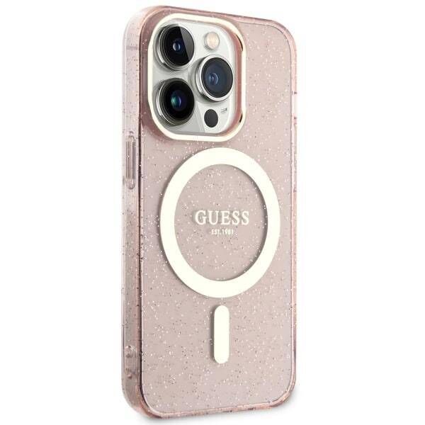 Original Case IPHONE 14 PRO Guess Hardcase Glitter Gold MagSafe (GUHMP14LHCMCGP) pink 3666339125882