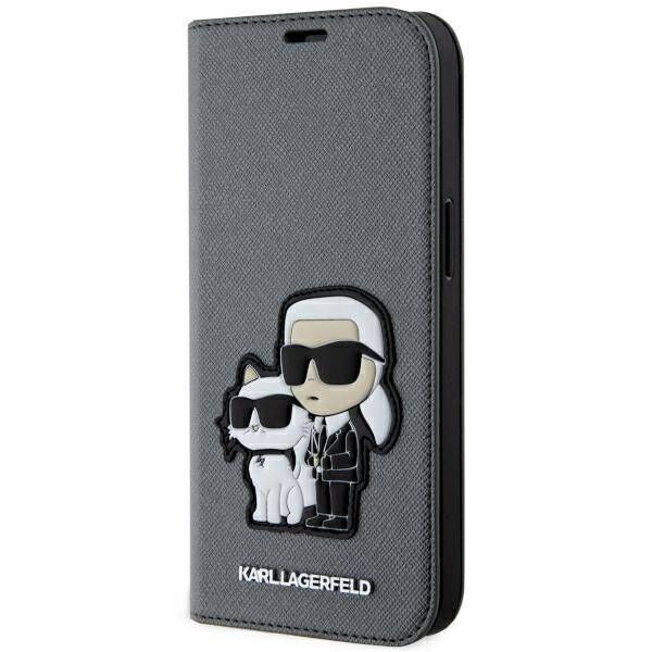 Original Case IPHONE 14 Karl Lagerfeld Bookcase Saffiano Karl & Choupette (KLBKP14SSANKCPG) silver 3666339122829