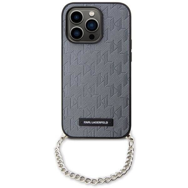 Original Case IPHONE 14 PRO Karl Lagerfeld Hardcase Saffiano Monogram Chain (KLHCP14LSACKLHPG) silver 3666339122928