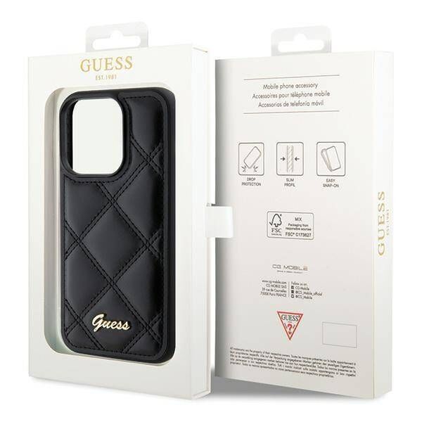 Original Case APPLE IPHONE 15 PRO MAX Guess Hardcase Quilted Metal Logo (GUHCP15XPSQSQSK) black 3666339149635