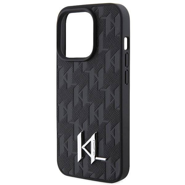 Original Case APPLE IPHONE 15 PRO MAX Karl Lagerfeld Hardcase Leather Monogram Hot Stamp Metal Logo (KLHCP15XPKLPKLK) black 3666339166748