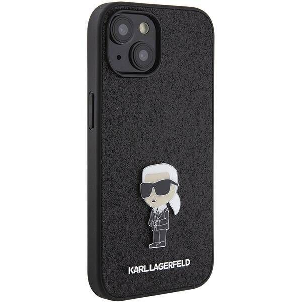 Original Case APPLE IPHONE 15 Karl Lagerfeld Hardcase Fixed Glitter Ikonik Logo Metal Pin (KLHCP15SGKNPSK) black 3666339165390