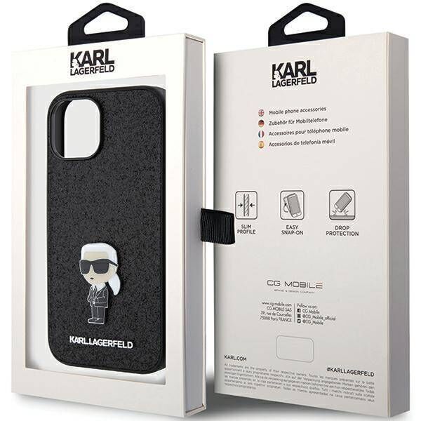 Original Case APPLE IPHONE 15 Karl Lagerfeld Hardcase Fixed Glitter Ikonik Logo Metal Pin (KLHCP15SGKNPSK) black 3666339165390