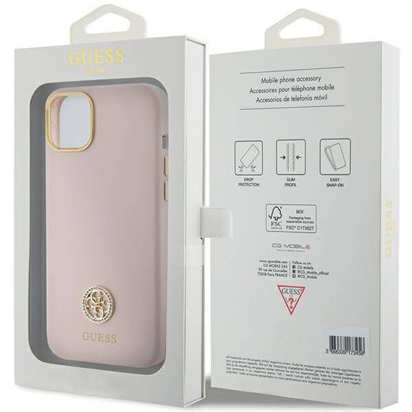 Original Case APPLE IPHONE 15 Guess Hardcase Silicone Logo Strass 4G (GUHCP15SM4DGPP) light pink 3666339148904