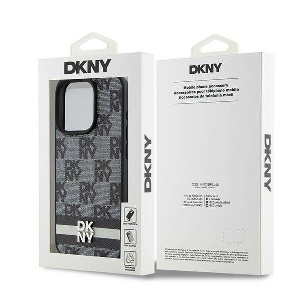 Original Case APPLE IPHONE 15 PRO MAX DKNY Hardcase Leather Checkered Mono Pattern & Printed Stripes (DKHCP15XPCPTSSK) black 3666339263225