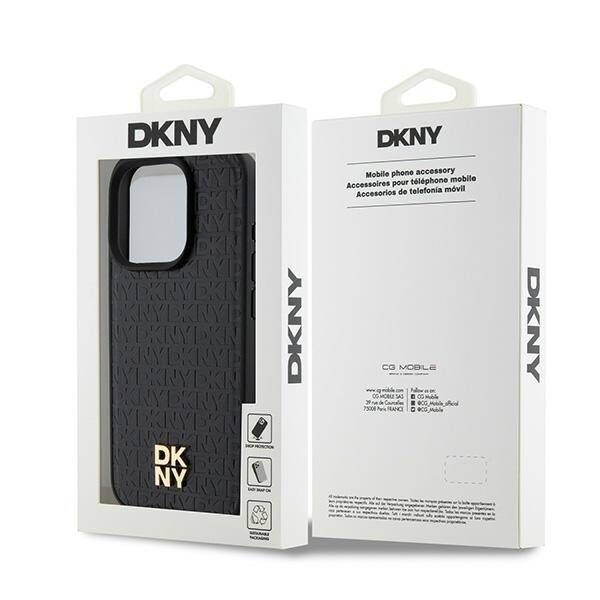 Original Case APPLE IPHONE 15 PRO DKNY Hardcase Leather Pattern Monogram Metal Logo MagSafe (DKHMP15LPSHRPSK) black 3666339261535