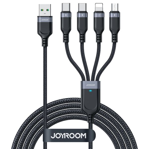 4in1 USB cable USB-A - 2 x USB-C / Lightning / Micro for charging and data transfer 1.2m Joyroom S-1T4018A18 - black