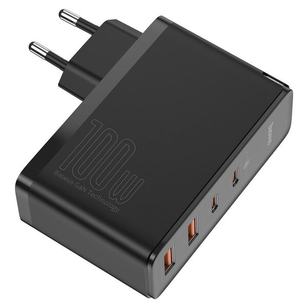 Baseus Incarcator 2x USB-C PD 100W, 2x USB-A QC3.0 with Cable Type-C to Type-C - Baseus (CCGAN2P-L01) - Black 6953156204683 έως 12 άτοκες Δόσεις