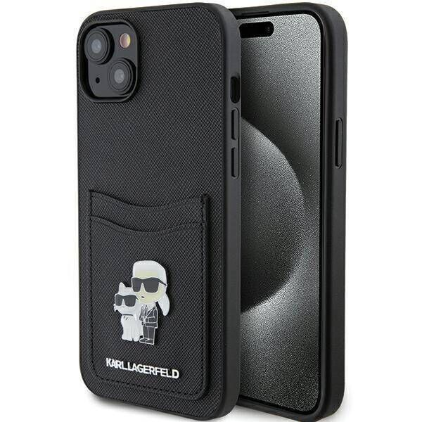 Original Case APPLE IPHONE 15 Karl Lagerfeld Hardcase Saffiano Cardslot Karl&Choupette Metal Pin (KLHCP15SSAPKCNPK) black 3666339165512