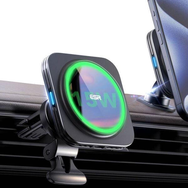 Magnetic Car Mount with 15W MagSafe Wireless Charging for Dashboard / Vent ESR Halolock QI2 black 4894240190364