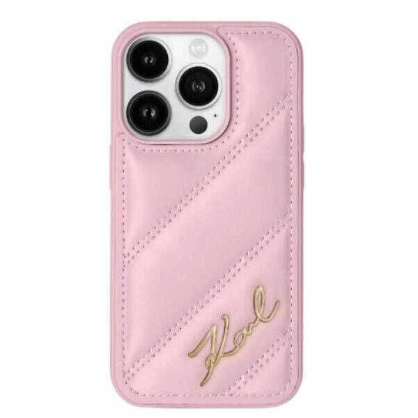 Original Case IPHONE 15 PLUS / 14 PLUS Karl Lagerfeld Diagonal Quilted Script (KLHCP15SPQDSMGP) pink 3666339252519