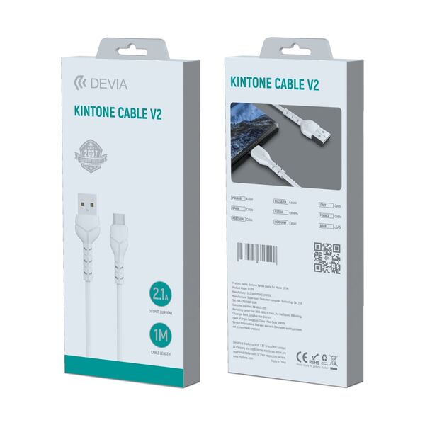 Devia cable Kintone EC145 USB - USB-C 1,0 m 2,1A white 6938595351136