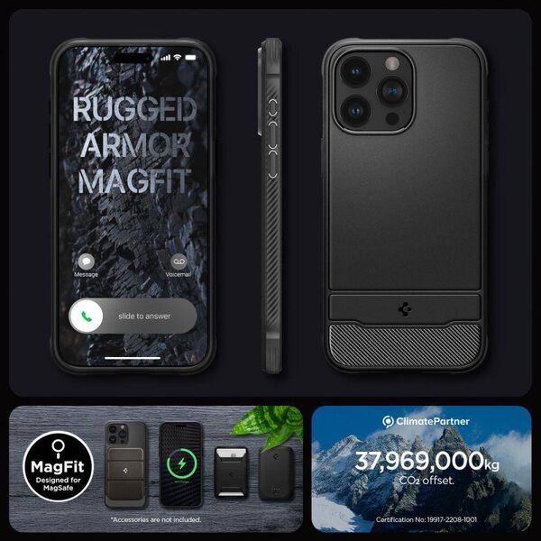 Case APPLE IPHONE 15 PRO MAX Spigen Rugged Armor MagSafe Matte black 8809896749107