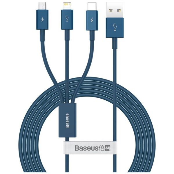 USB cable 3in1 Baseus Superior Series, USB to micro USB / USB-C / Lightning, 3.5A, 1.2m (blue) 6953156205543