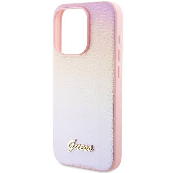 Original Case APPLE IPHONE 15 PRO Guess Hardcase Saffiano Iridescent Script (GUHCP15LPSAIRSP) pink 3666339224806