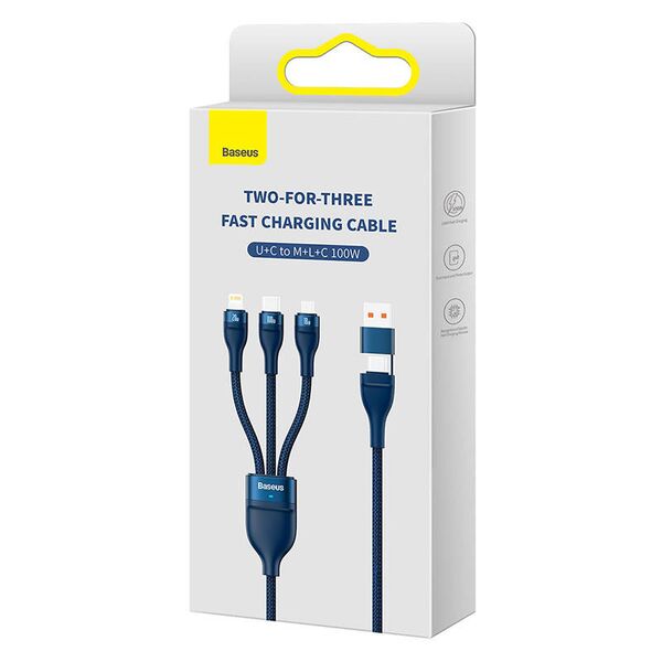 3in1 USB cable Baseus Flash Series 2, USB-C + micro USB + Lightning, 100W, 1.2m (blue) 6932172608750