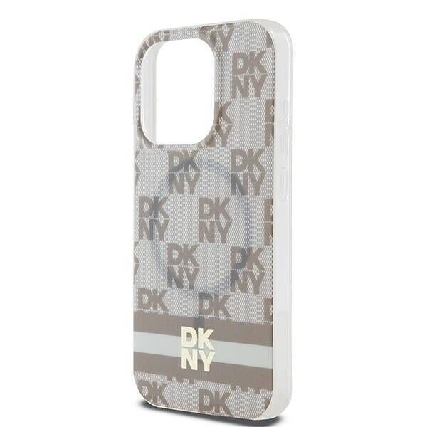 Original Case APPLE IPHONE 15 PRO DKNY Hardcase IML Checkered Mono Pattern & Printed Stripes MagSafe (DKHMP15LHCPTSE) beige 3666339269517