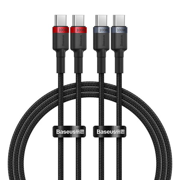 Cable Baseus Cafule USB-C do USB-C 100W, 1m, 2-Pack (Red-Black, Gray-Black) 6932172657451